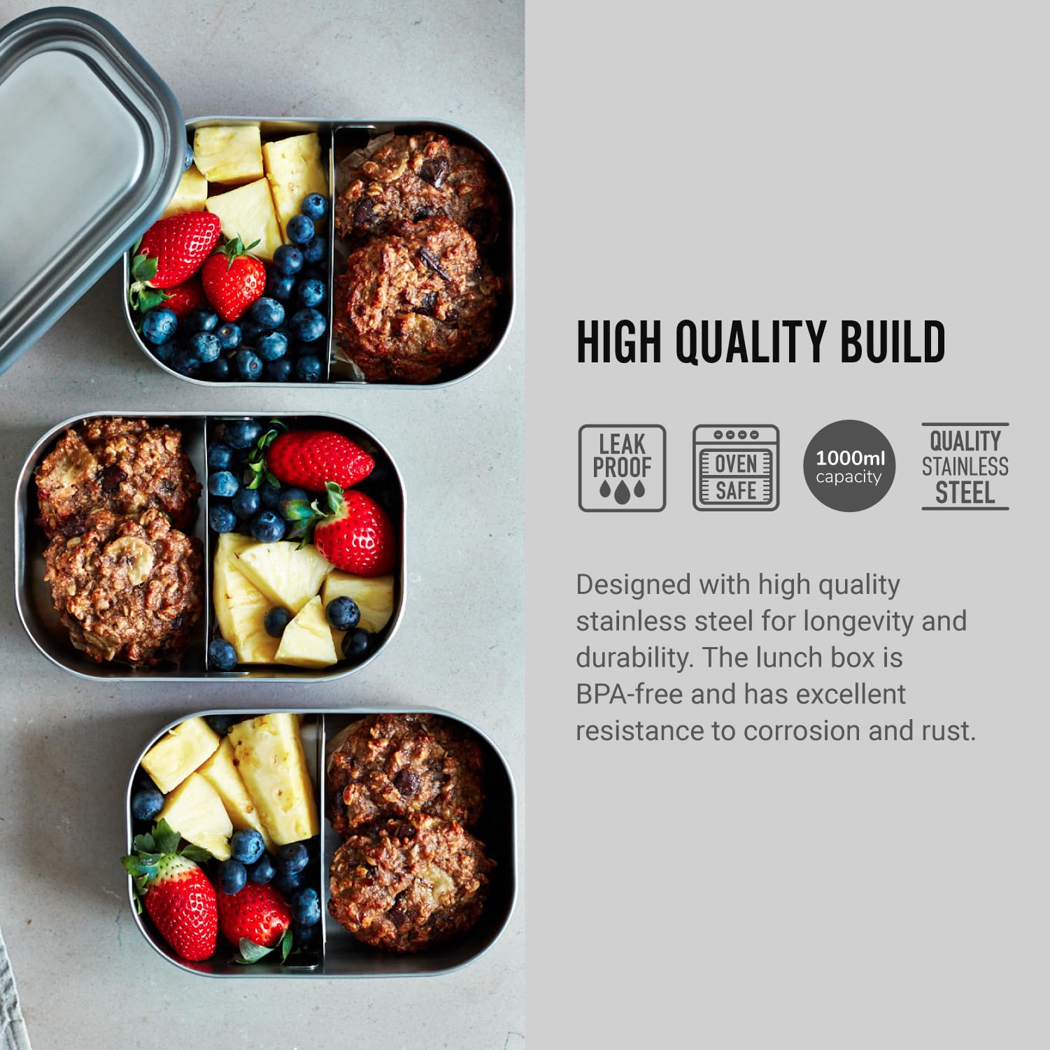 Black+Blum 895611 Stainless Steel Lunch Box 1000 ml Capacity, Ocean, 1000 milliliters