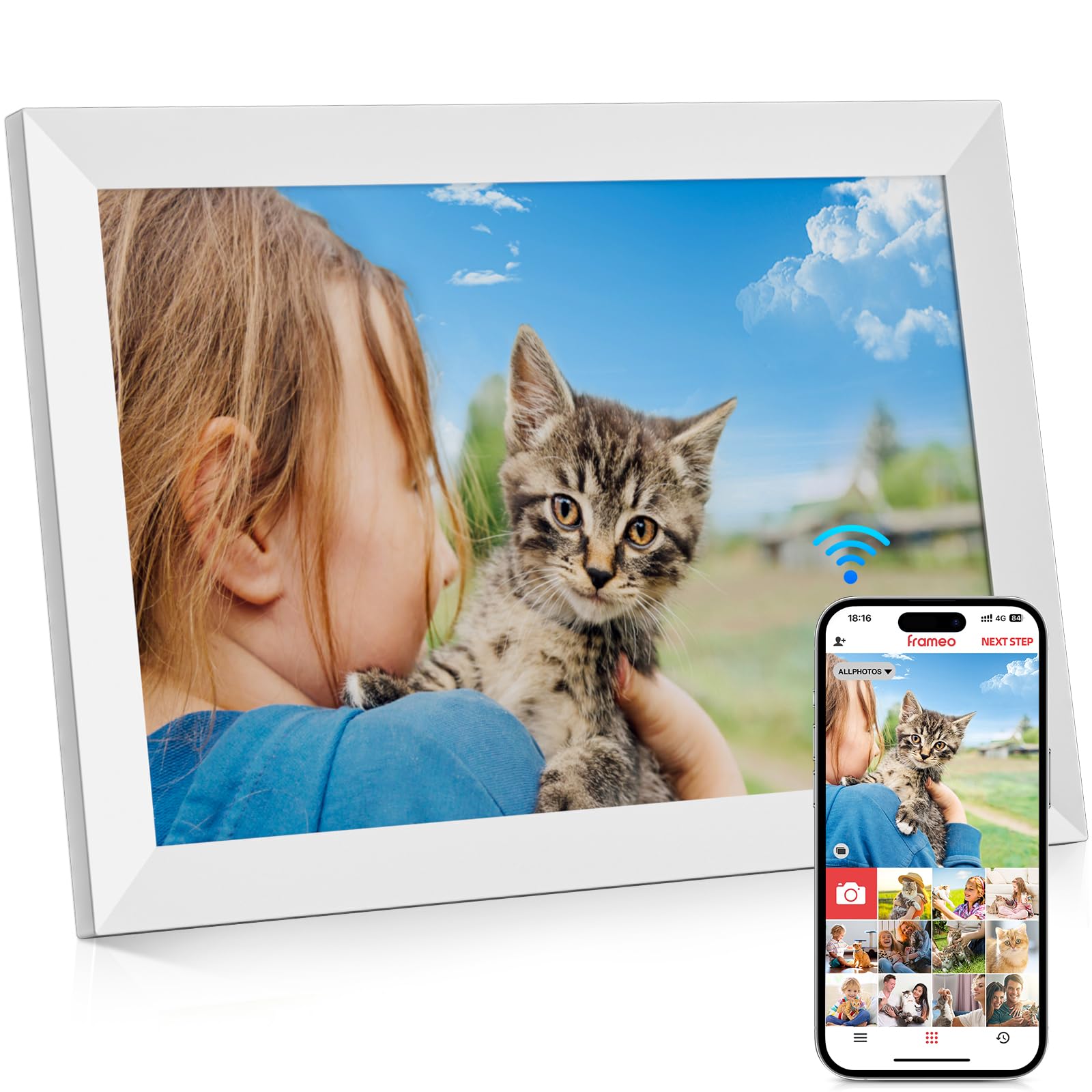 GGUA 10.1 Inch Digital Photo Frame Wifi Built in 32GB Memory, 1280x800 IPS LCD Touchscreen, Auto-Rotate and Audio, Quick and Easy Share Photos or