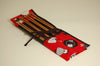 Knitting pins - 8 prs bamboo knitting needles in red fabric case showing black and white cartoon sheep