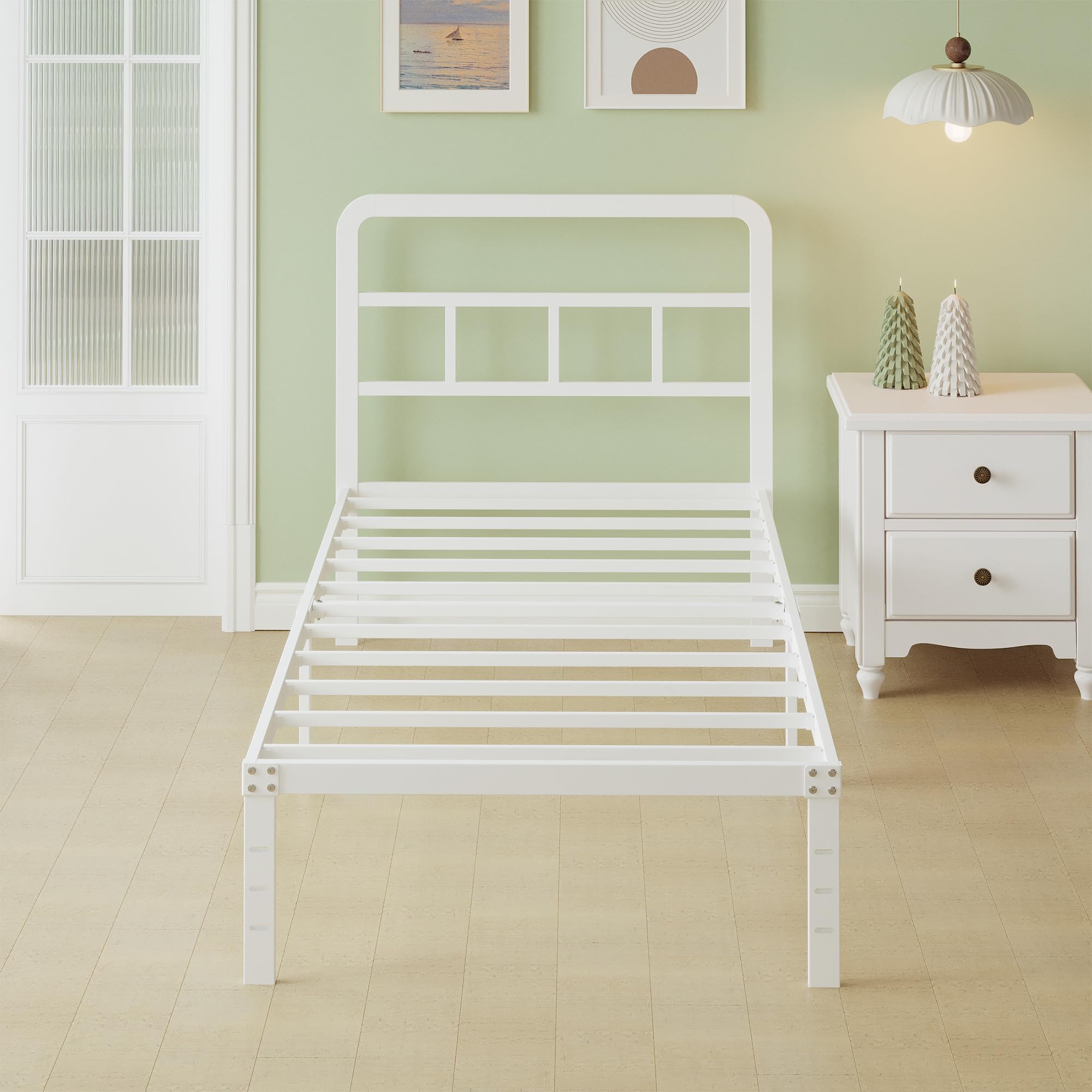 Lutown-Teen 2ft 6 Small Single Bed Frame with Curved Headboard, 36 cm High, Heavy Duty Metal Bed Frames 75 x 190 cm with Steel Slats, Ample Storage