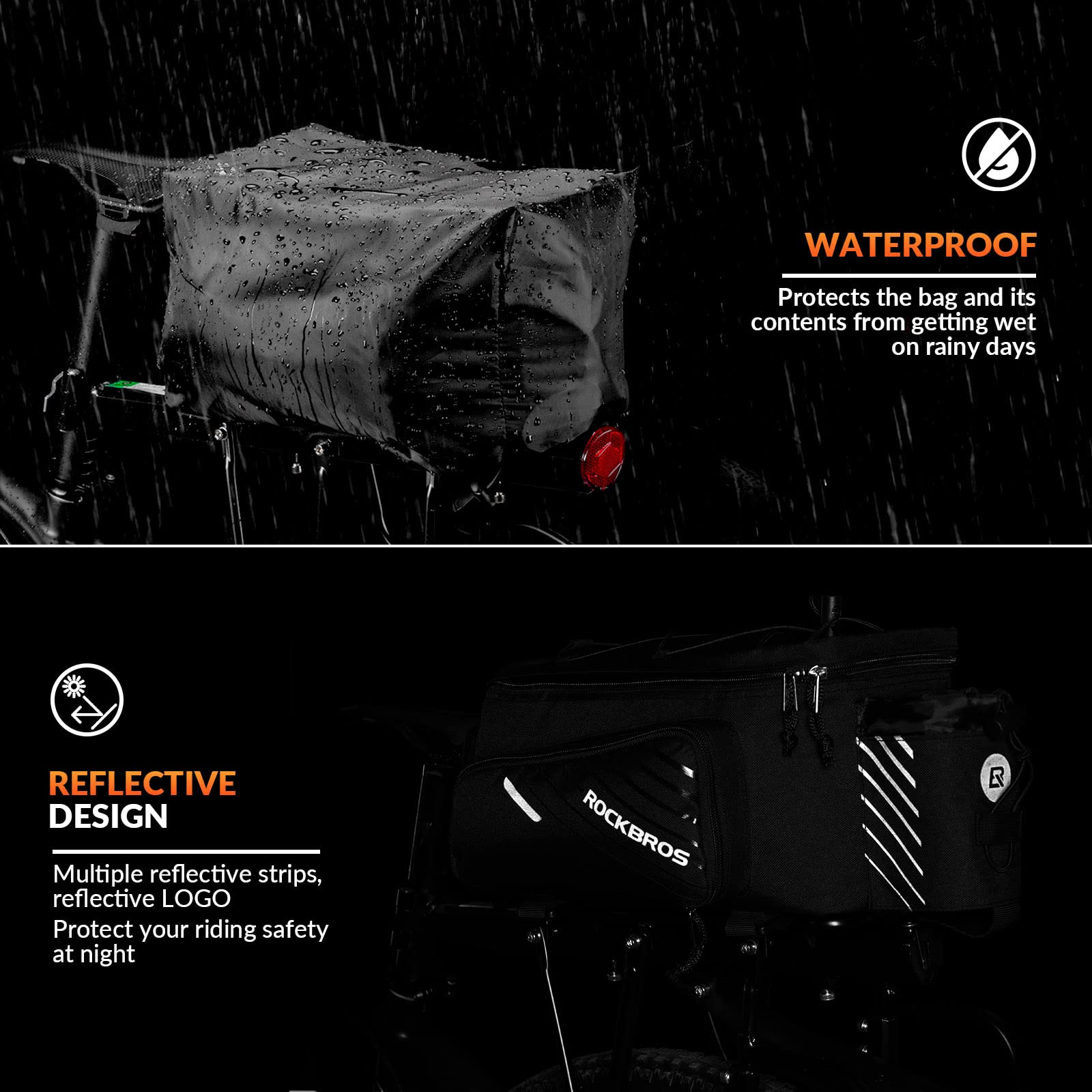 ROCKBROS Bike Pannier Bag Rear Seat Trunk Bag Bicycle Rack Rear Carrier Bag Commuter Shelf Bag Large Capacity Luggage Bag Multifunction with Rain