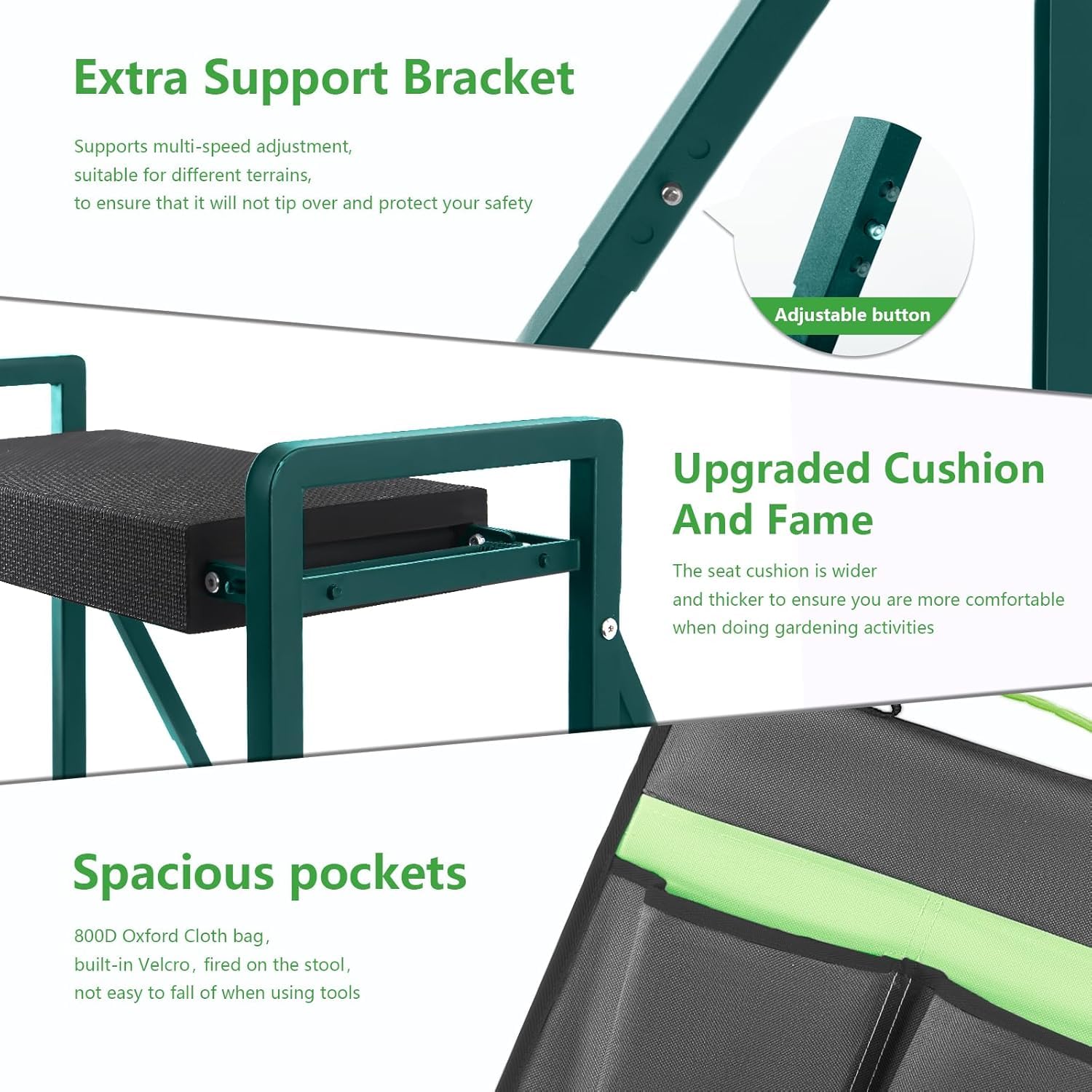 Onadak Foldable Garden Kneeler Seat with Handles & Tools Bag - Heavy Duty Foldable EVA Foam Padded Garden Kneeler - Lightweight Kneeling Stool for