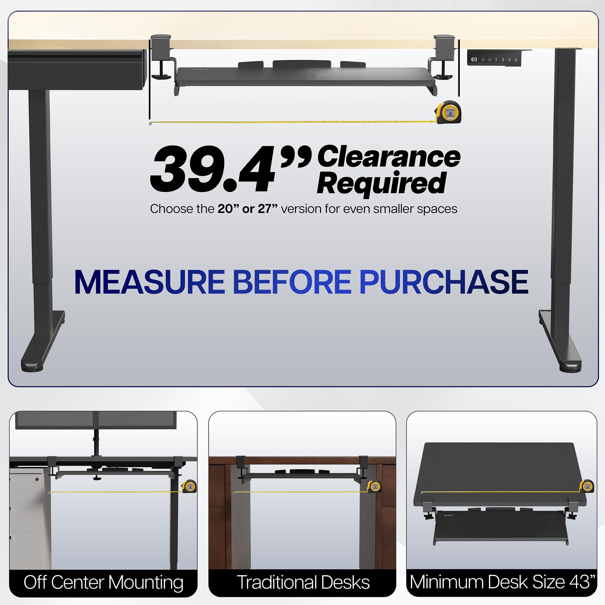 VIVO Extra Long Keyboard Tray Under Desk Pull Out with Extra Sturdy C Clamp Mount System, 86cm (102cm Including Clamps) x 28cm Slide-Out Platform