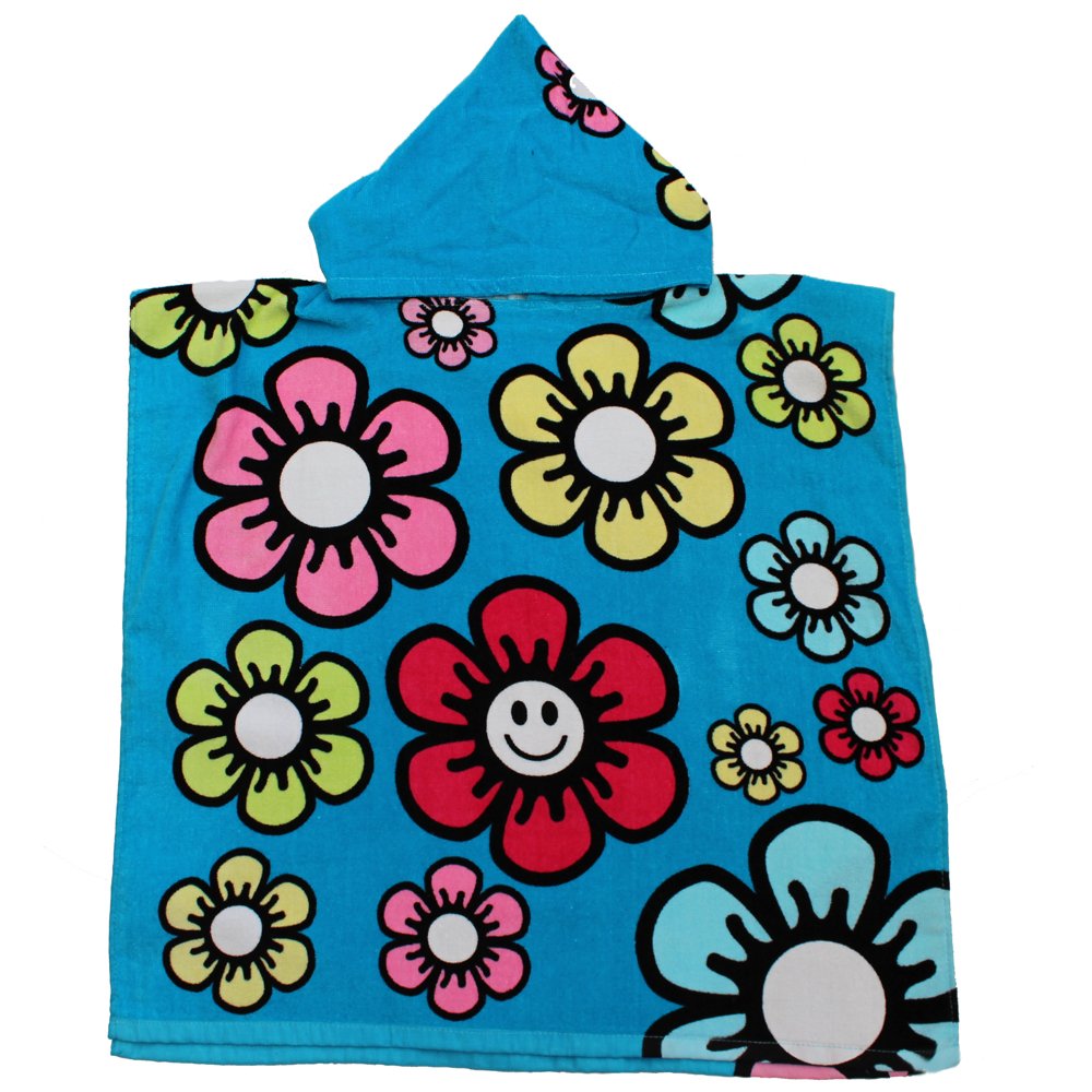Poncho Buddy Smile Blue Flower Childs Hooded Beach Bath Swim Towel UPF 50+