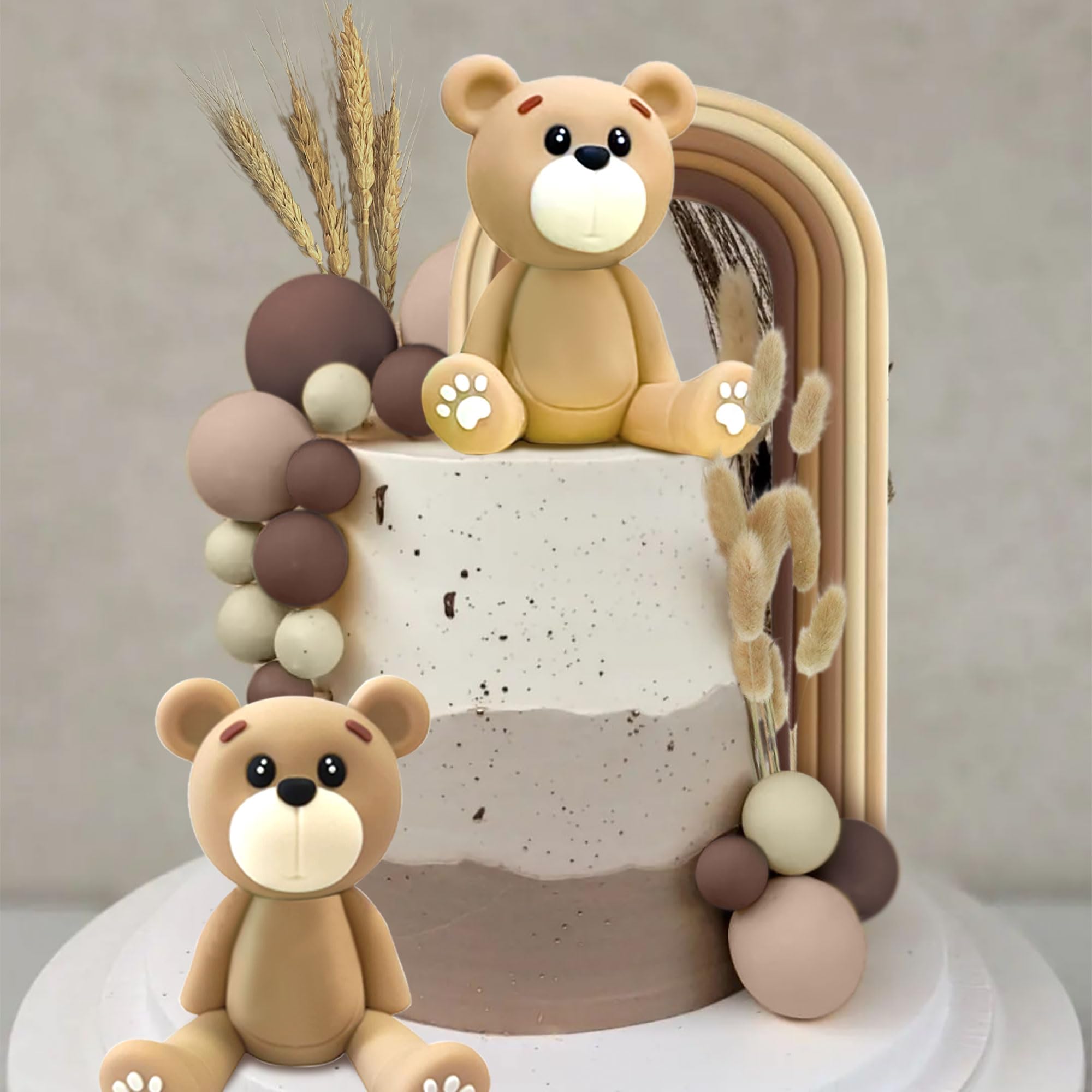 JeVenis 28 PCS Boho Rainbow Cake Topper Teddy Bear Cake Decorations Brown Boho Cake Toppers Birthday Baby Shower Cake Topper