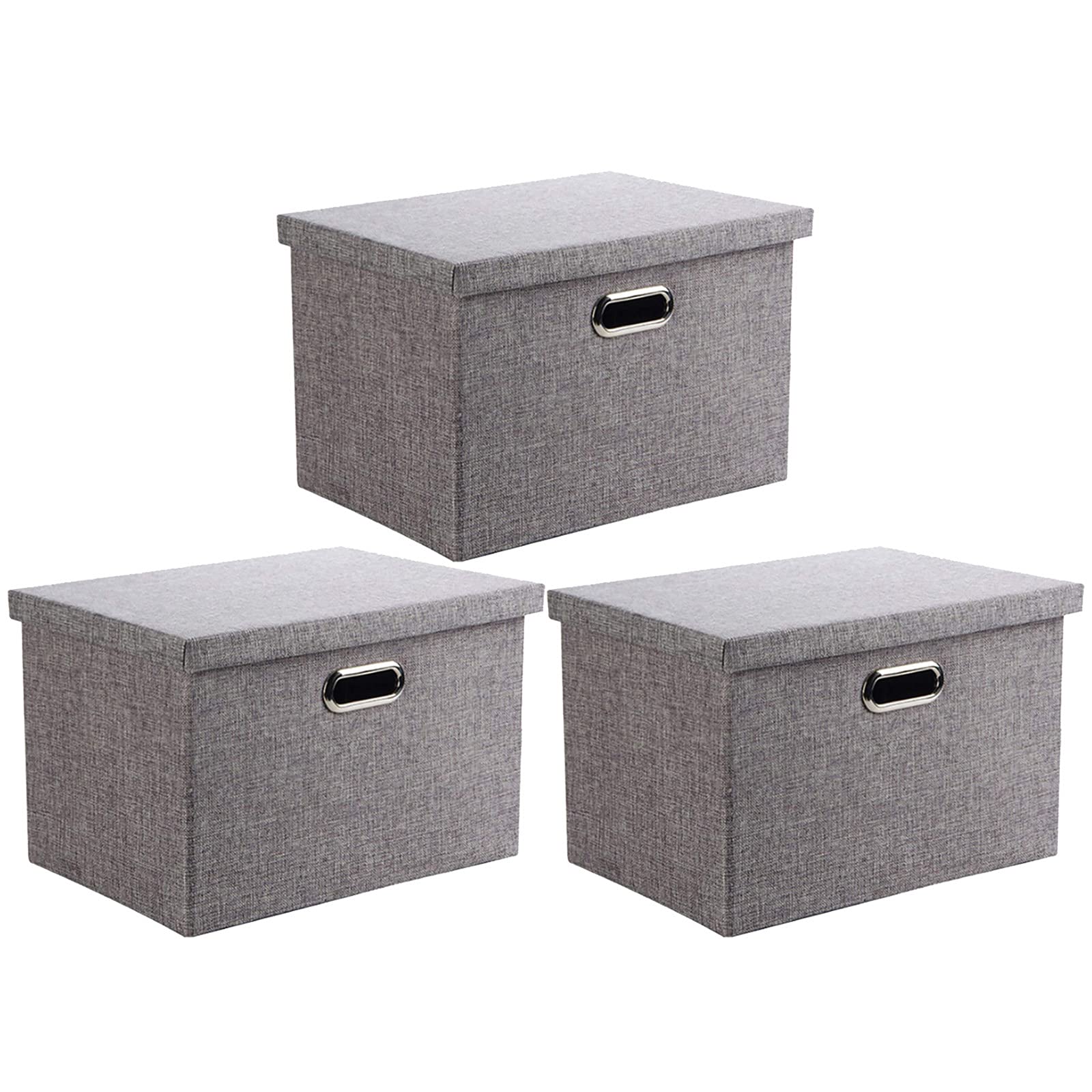 Wintao Storage Boxes with Lids Large, Foldable Fabric Storage Baskets for Shelves, Home and Office, Grey, 44 x 31 x 29 cm, 3 Pack