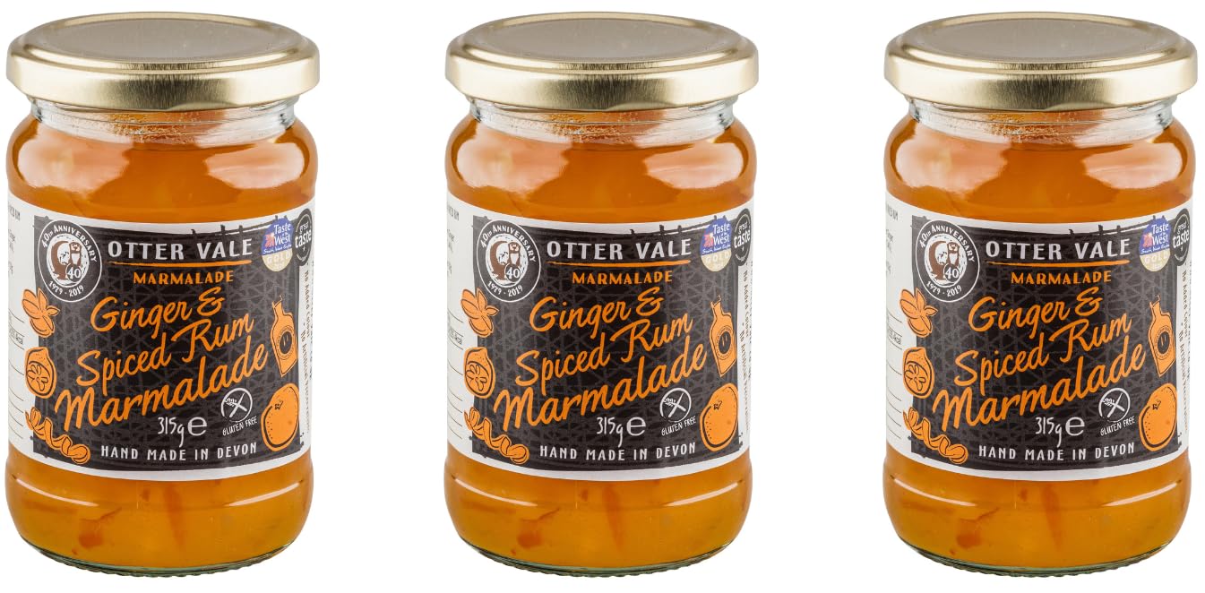Otter Vale - Ginger & Spiced Rum Marmalade, Seville orange fruitiness and a generous splash of rum, hand-made in Devon, gluten-free, 315g glass jar x