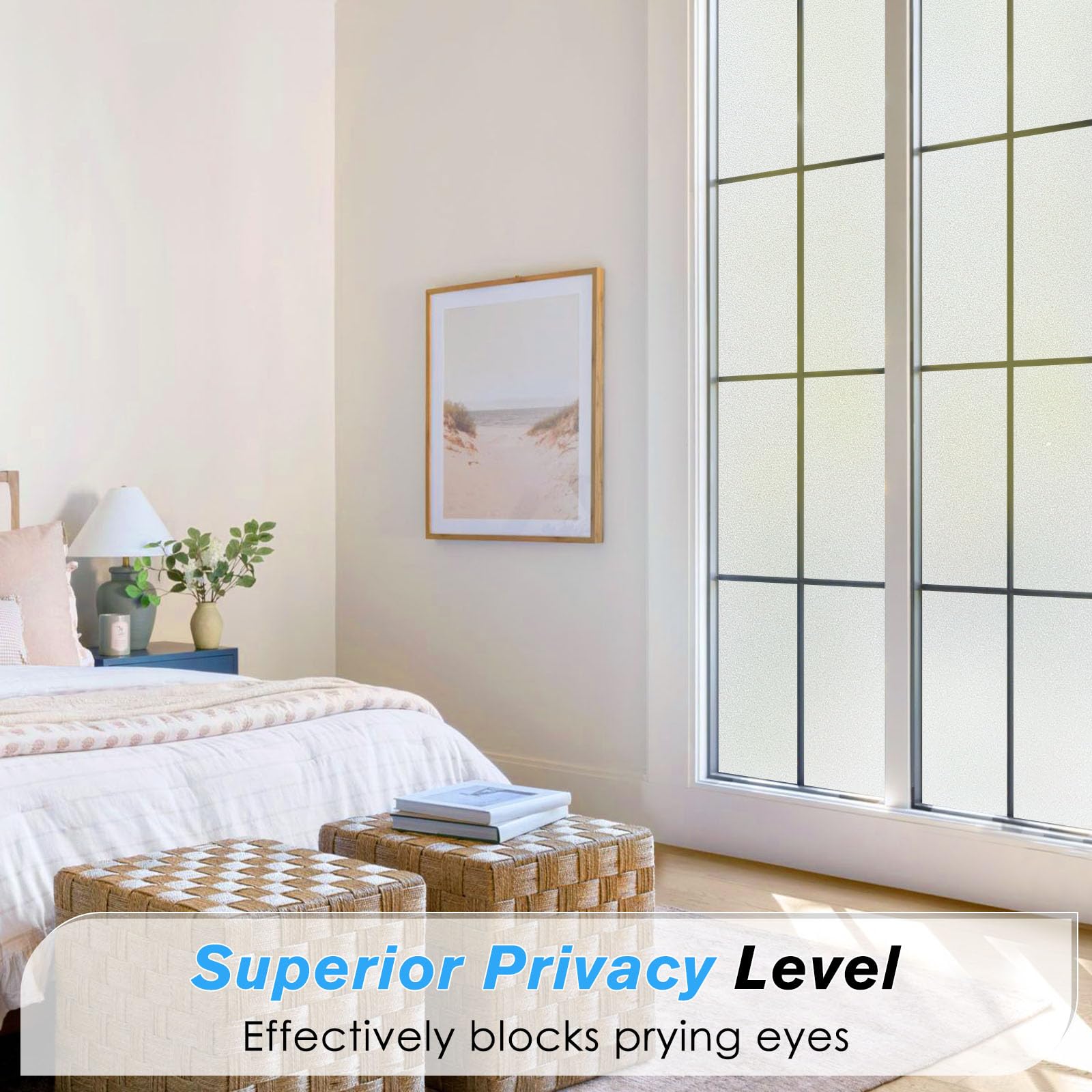 Haton Window Film Privacy for Glass Windows Frosted Film Frosting 90x300cm, Opaque Glass Sticker Self Adhesive Roll UV Block No Glue Static Cling