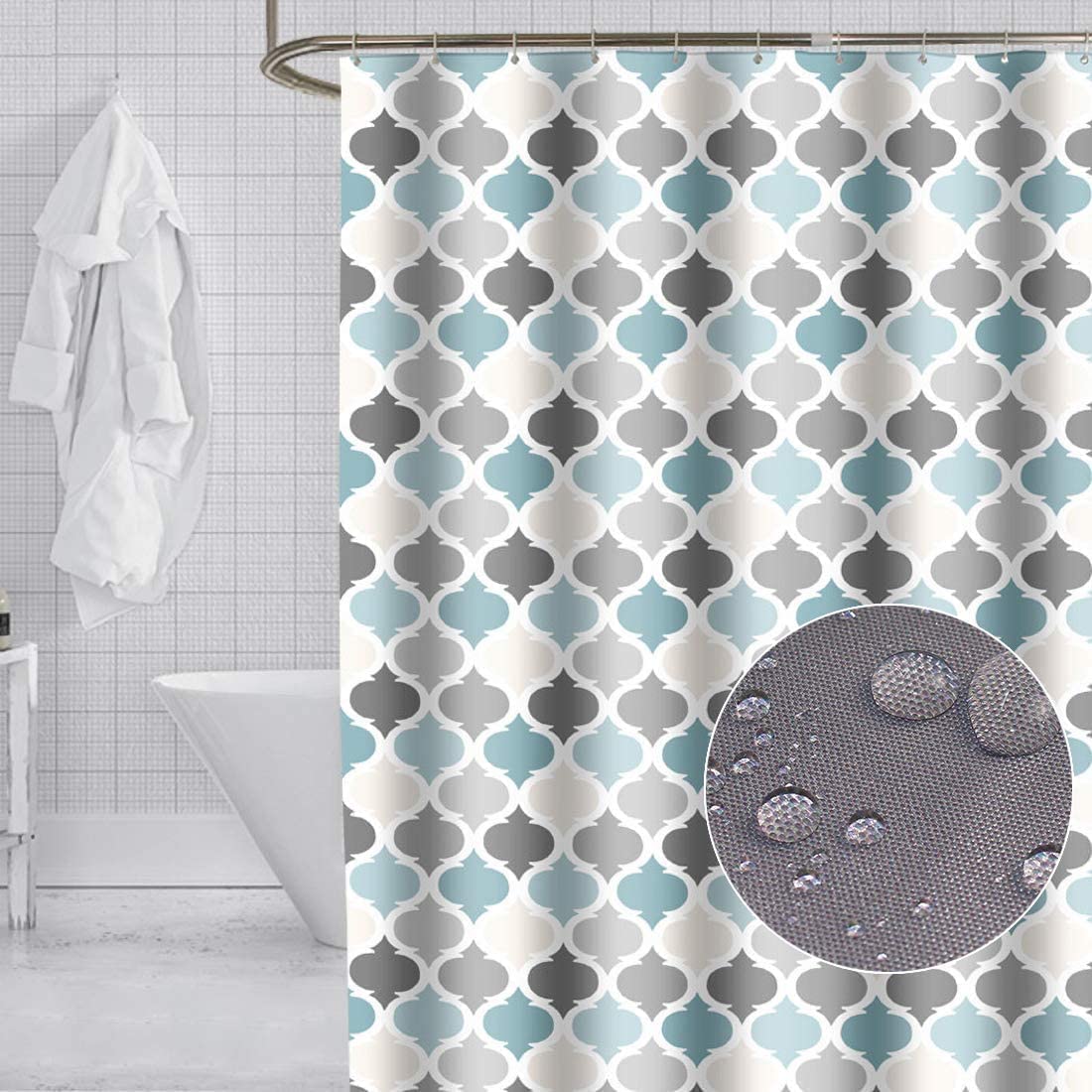 GONOVE Shower Curtain 220 x 200cm Mildew Resistant Waterproof Polyester Fabric Geometric Bathroom Shower Curtain Liner Long Washable Bath Curtain with