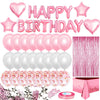 iZoeL Pink Birthday Party Decoration for Girls Happy Birthday Banner Baloons Fringe Curtain Foil Tablecloth Heart Star Foil Confetti Balloons and 10g