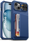 Vihibii iPhone 15 / 14 / 13 Wallet Case with Card Holder (4 Cards) & Slide Camera Cover & Raised Edges Protect Screen, Shockproof Rugged Phone Case