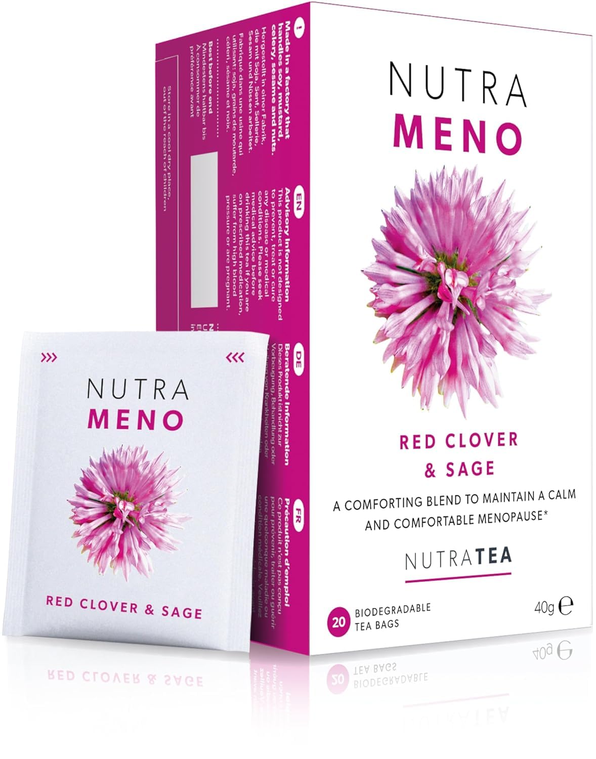 Nutra Tea NUTRAMENO - Menopause Tea | Red Clover Tea - Perimenopause Relief For Women. Includes Red Clover, Sage & Shatavari Root - 40 Individual