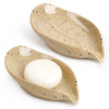 ANTIS'S HOME Ceramic Soap Dish, Leaf-Shaped Ceramic Soap Holders with Drainage & Self-Draining Bar Soap Tray Compact Soap Saver Bathroom Accessory for