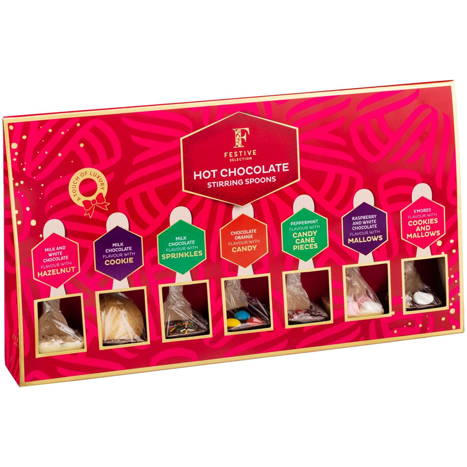 Christmas Hot Chocolate Gift Set | Limited Edition Hot Chocolate Stirrers In Gift Box | Hot Chocolate Spoons | 7 Assorted Flavours For Chocolate