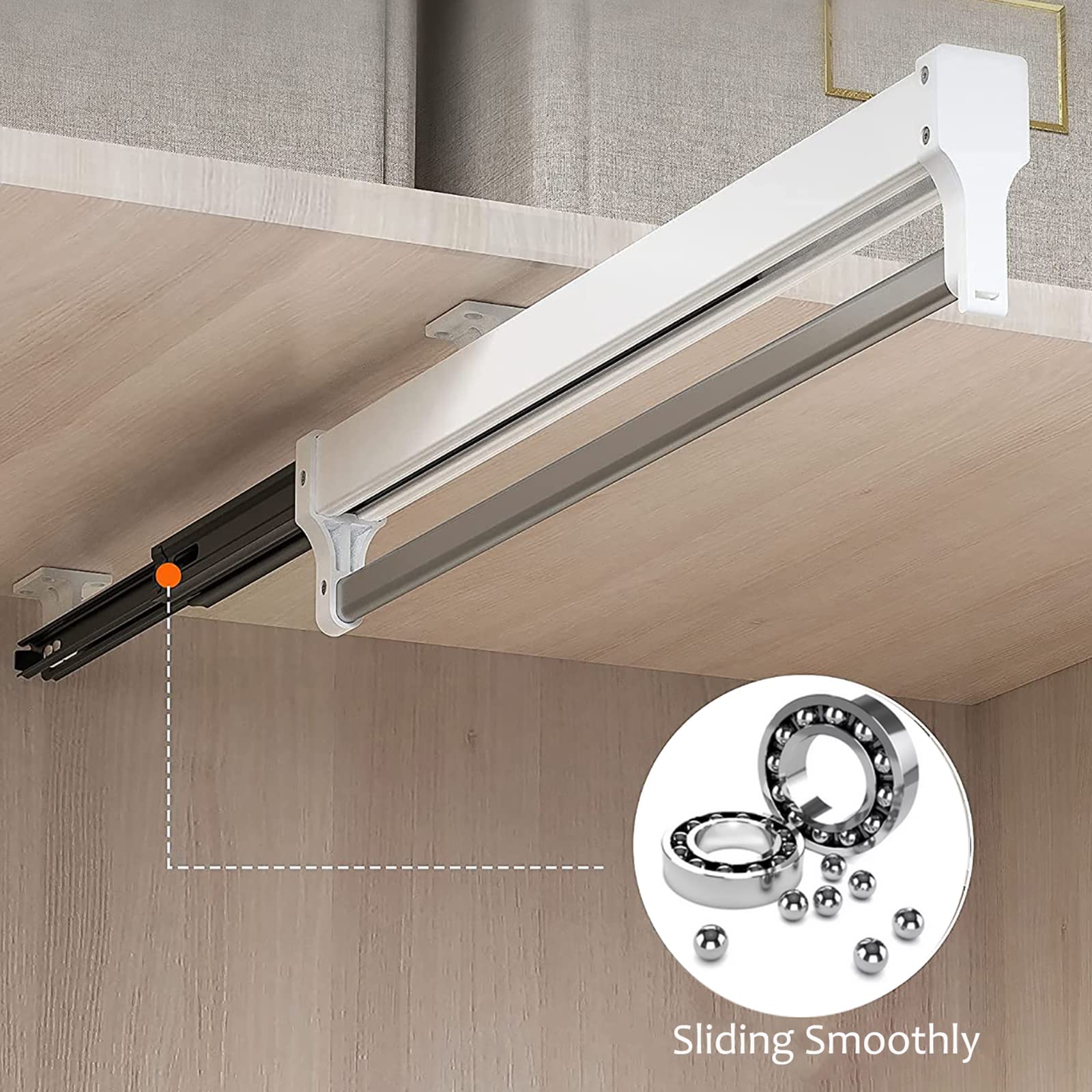 Pull Out Clothes Rail, Adjustable Pull Out Hanger Rail Rod for Wardrobe Trousers Clothing Storage, Space Saving, Load 25kg (White 397mm)
