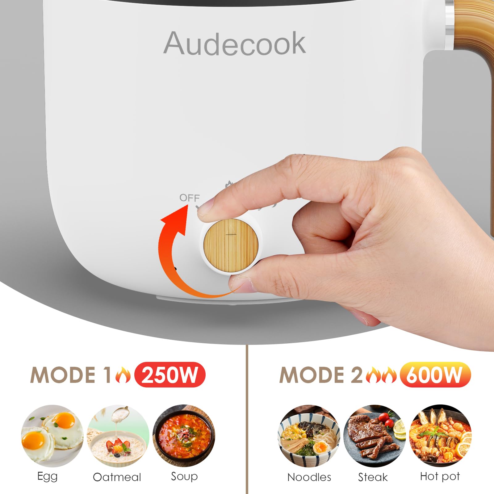 Audecook Electric Hot Pot with Steamer, 1.5L Portable Non-Stick Mini Multifunctional Cooker, Shabu Hot Pot, Electric Skillet with Dual Power Control
