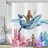 Funny Cat Shower Curtain 180x180, Hnmdmyi Cute Kitten Riding Whale Shower Curtains Ocean Coral Seaweed Tropical Fish Kids Children Bathroom Curtains