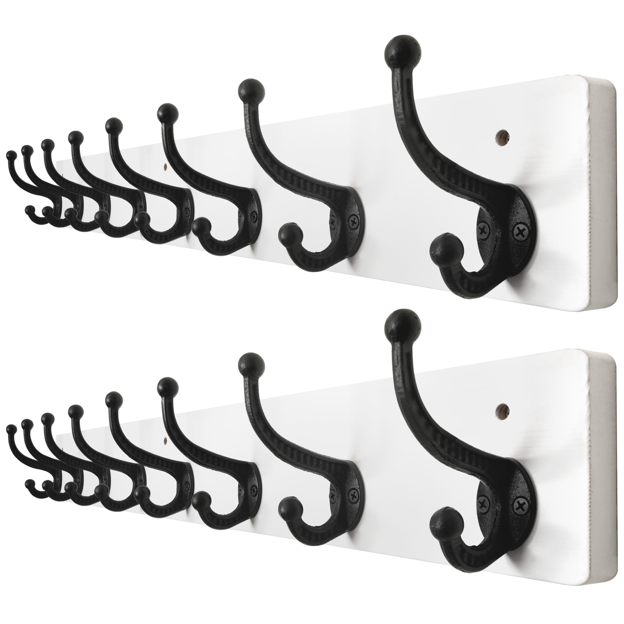 WEBI Rustic Coat Rack Wall Mount Long 8 Cast Iron Coat Hooks Wall Mounted,Heavy Duty Wall Coat Hanger Hooks for Hanging Coats,Clothes,Black on White,2