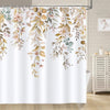 Bonhause Brown Eucalyptus Shower Curtain 180 x 180 cm Fall Watercolor Leaves Floral Plant Bathroom Curtain Waterproof Mildew & Mould Resistant