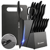16 Pieces Kitchen Knife Block Set with Cutting Board, German Premium Quality Stainless Steel, Built-in Sharpener, Dishwasher Safe, 6 Steak Knives,