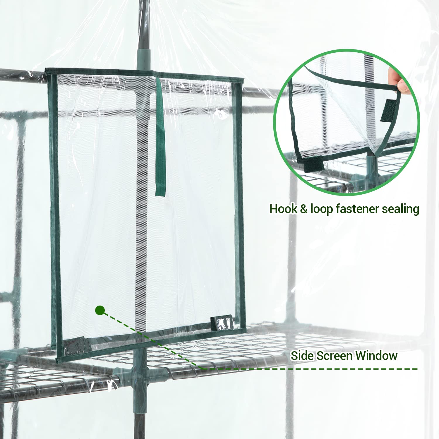 Ohuhu Plastic Greenhouse with Improved Transparent PVC Cover, Portable Walk in Plant Green House, 3 Tiers 12 Shelves Stands Small Greenhouses Backyard