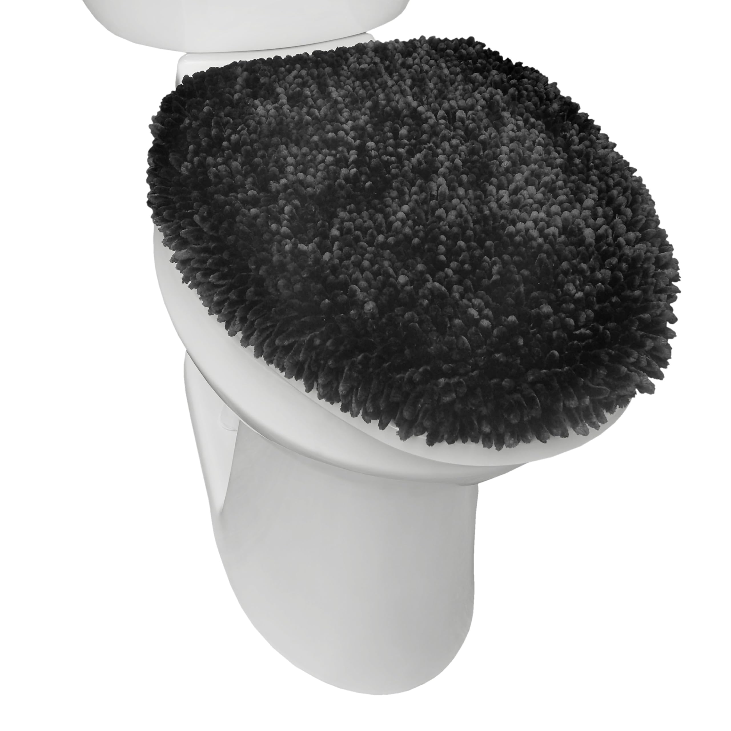 SoHome Spa Step Luxury Plush Chenille Shag Machine Washable Ultra Soft Standard Toilet Lid Cover 18.5"x19.6" Black