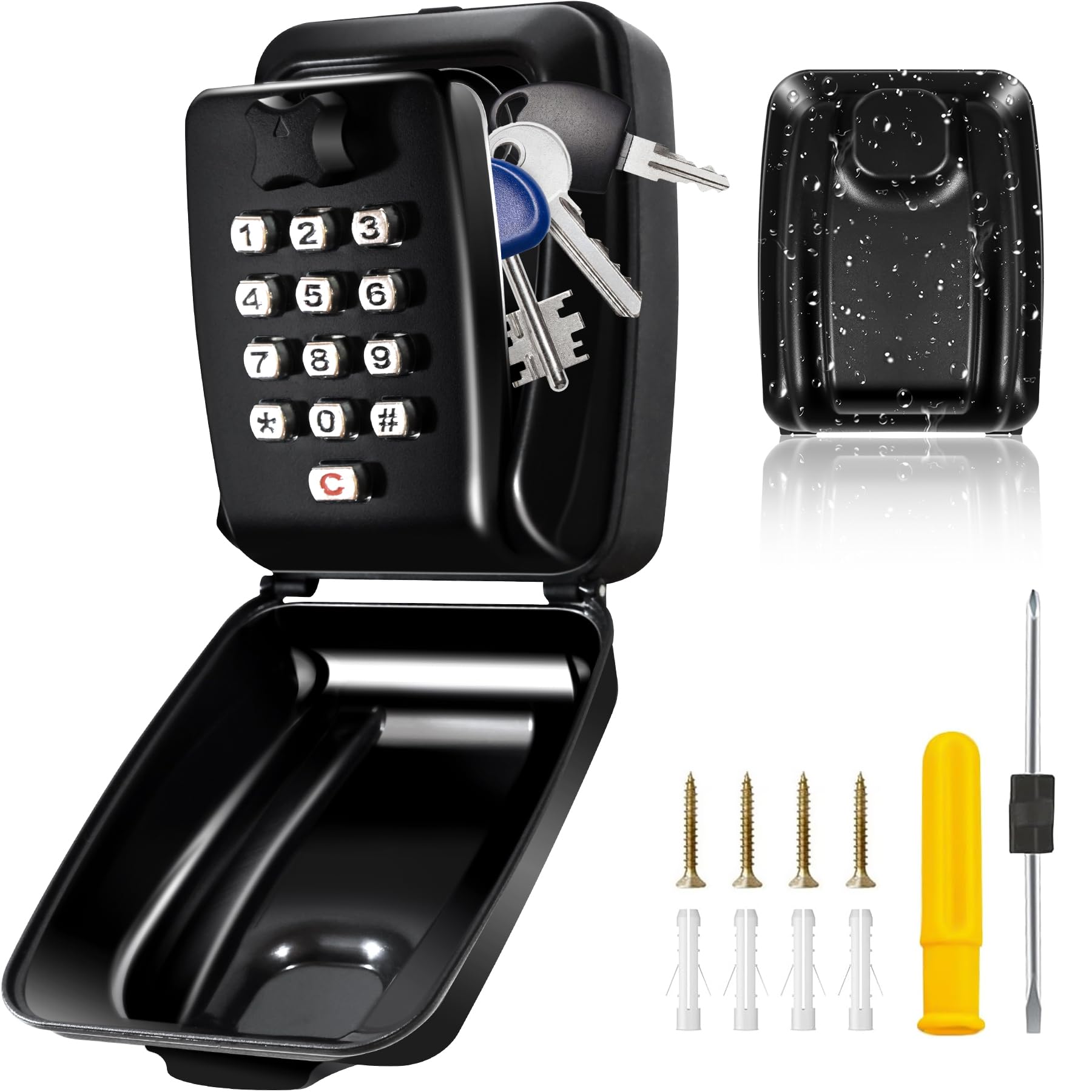 Knasin Key Safe Wall Mounted Outdoor - Police Approved Key Lock Box with 12 Digit Code, Weatherproof & Heavy-Duty Design for Home, Garden, Office,