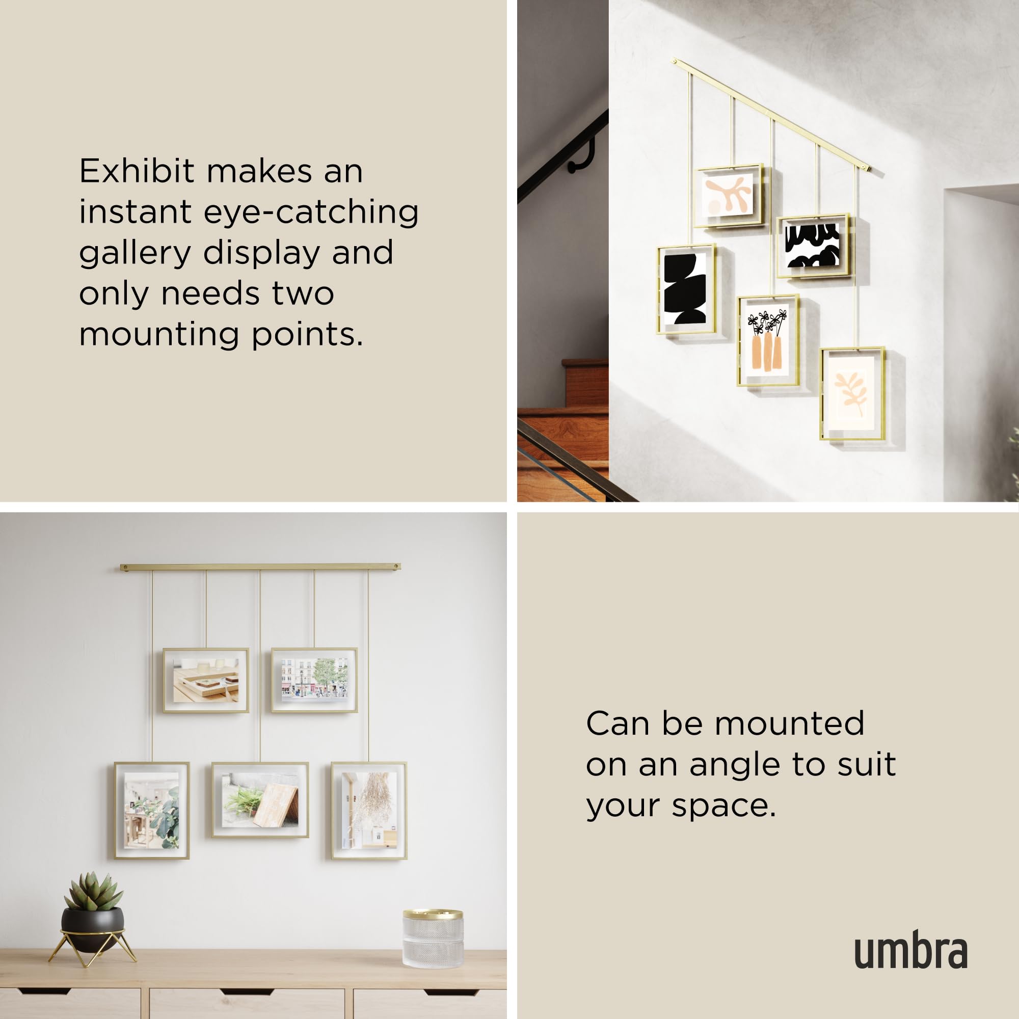 Umbra Exhibit Picture Frame Gallery Set, Adjustable Collage Display for 5 Photos, Prints, Artwork and More, Holds two 4x6" and three 5x7" Photos,