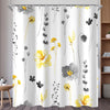 Lerores Shower Curtain, 180 x 160 cm, Yellow & Grey Flower, Weighted Hem, Anti-Mould, Water-Repellent, Washable Polyester Bath Curtains with 12