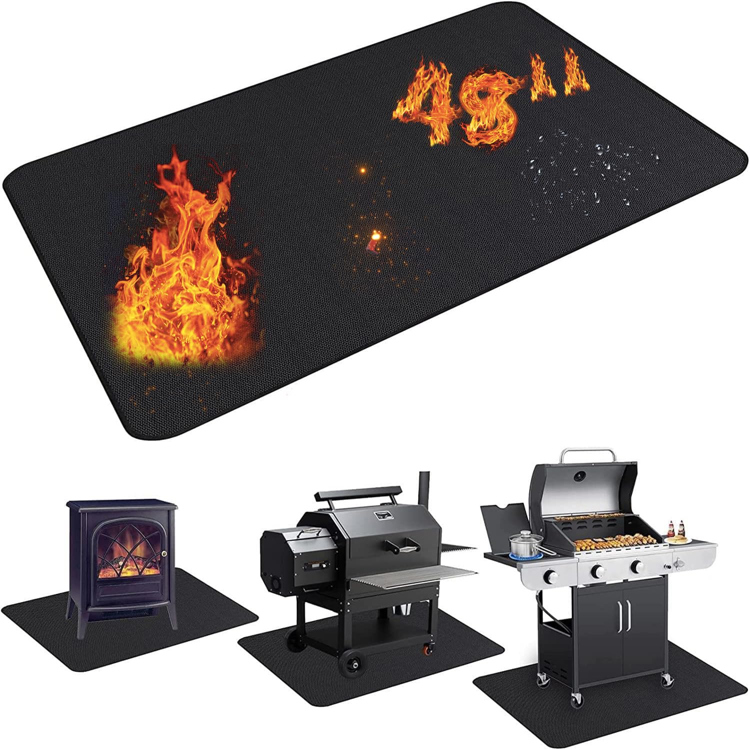 UBeesize Fireproof Mat, 96 x 122 cm Grill Mat, Floor Protection, Fireplace Mat, Grill Mat, Floor Protection Mat, Oil-Resistant, Waterproof, Non-Slip