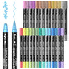 Shuttle Art Dual Tip Metallic Acrylic Paint Pens, 28 Colours Dot & Brush Paint Marker Pens, Paint Pens for Rock Painting, Ceramic, Wood, Fabric, Art