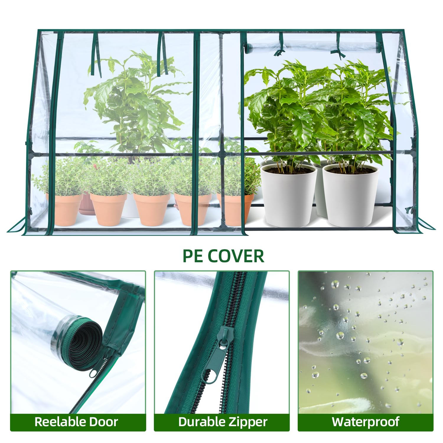 Ohuhu Portable Mini Greenhouse, 71"x36"x36" Greenhouses for Outdoors with Dual Large Zipper Doors & Ground Stakes, Waterproof & UV Protected Plastic