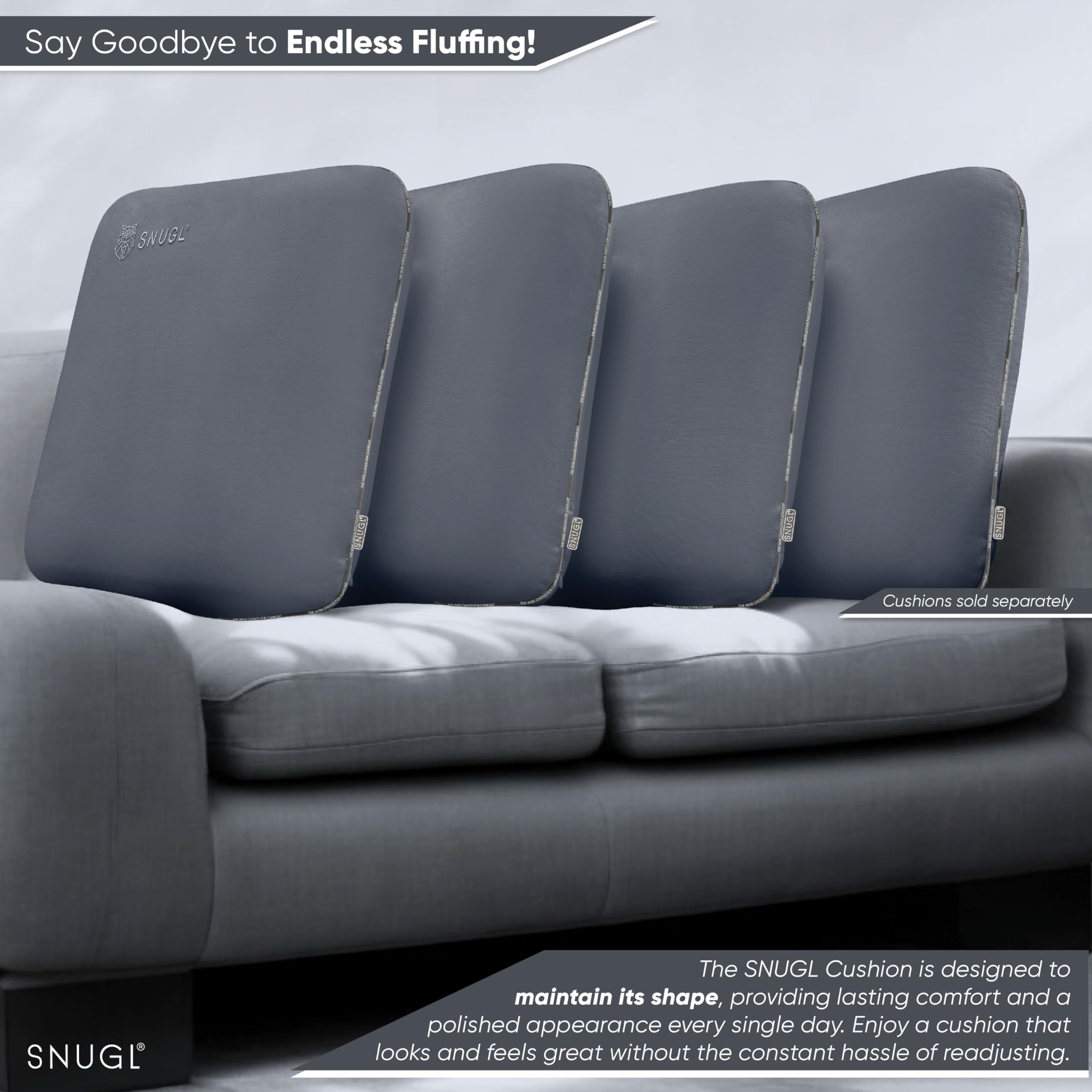 SNUGL Memory Foam Sofa Cushion with Shape Retention ? Hypoallergenic Velvet, Supportive Visco-Elastic Foam, Removable & Washable Cover, Perfect for