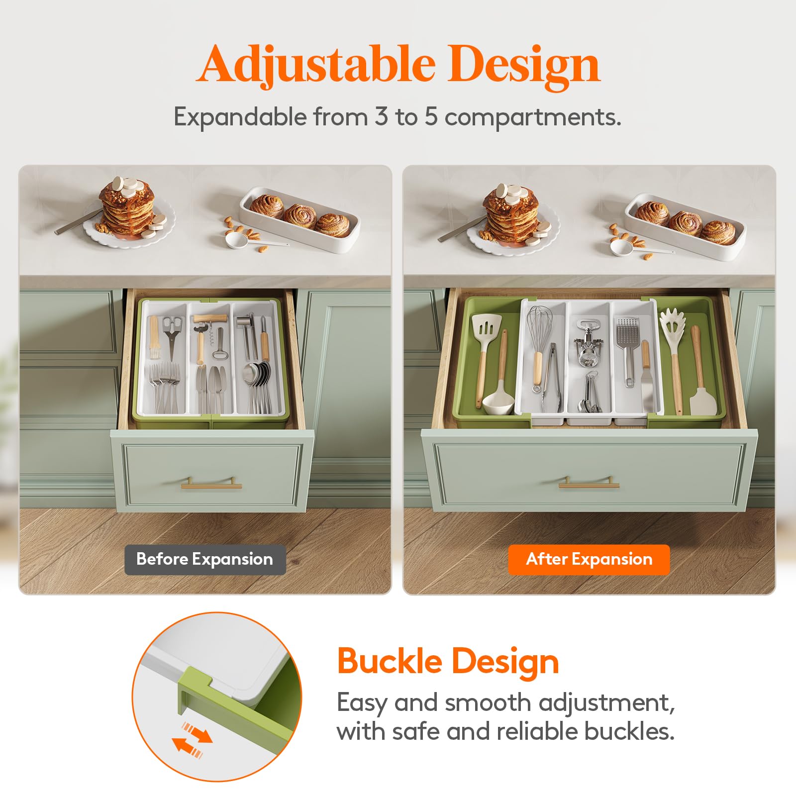 Lifewit Utensil Drawer Organiser, Expandable Large Cutlery Tray for Kitchen, Adjustable Silverware Flatware Holder, Plastic Kitchen Spatula Tools and