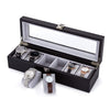 Mondeer Watch Box, Watch Display Organizer, Watch Storage with Glass Lid, Grey Velvet Lining, Lockable with Silver Metal Clasp, 6 Slots,