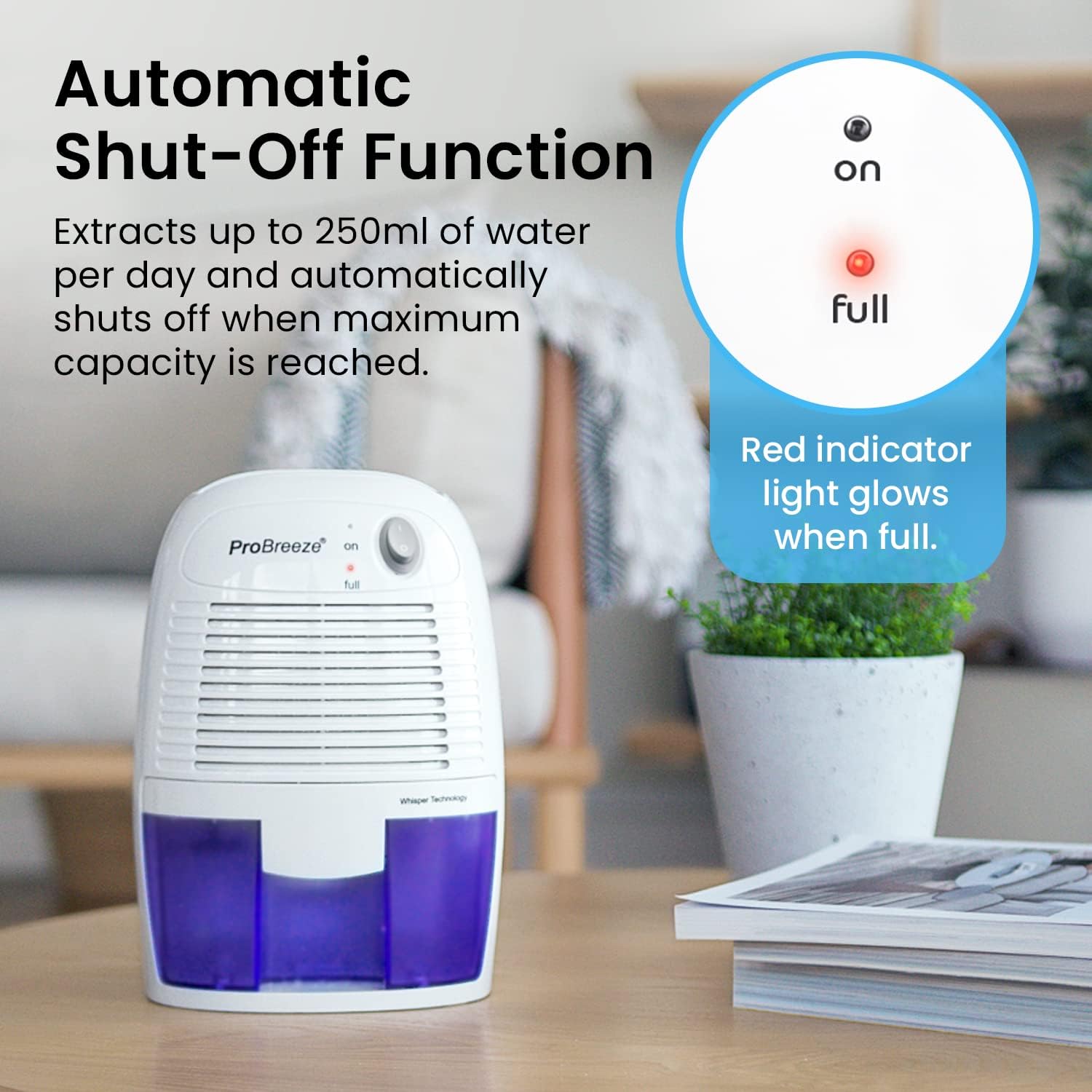 Pro Breeze Dehumidifier 500ml Tank Portable for Damp Mould Moisture Ultra-Quiet