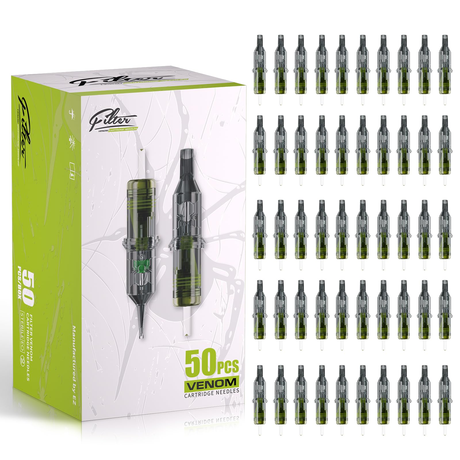 EZ Tattoo Cartridge Needles Assorted - 50Pcs #12 Mixed (7RM 9RM 11RM 13RM 15RM) Standard Curved/Round Magnum Tattoo Needles Cartridges for Tattoo Gun