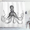 ABAKUHAUS Octopus Shower Curtain, Monochrome Marine Animal Tentacles in Sketch Subaquatic Life Artwork, Cloth Fabric Bathroom Decor Set with Hooks, 94
