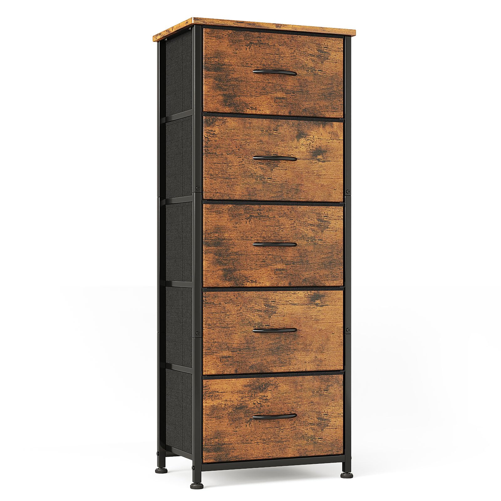 CAIYUN Chest of Drawers for Bedroom with 5 Drawers, Fabric Storage Drawer, Tall Brown Hallway Storage Unit