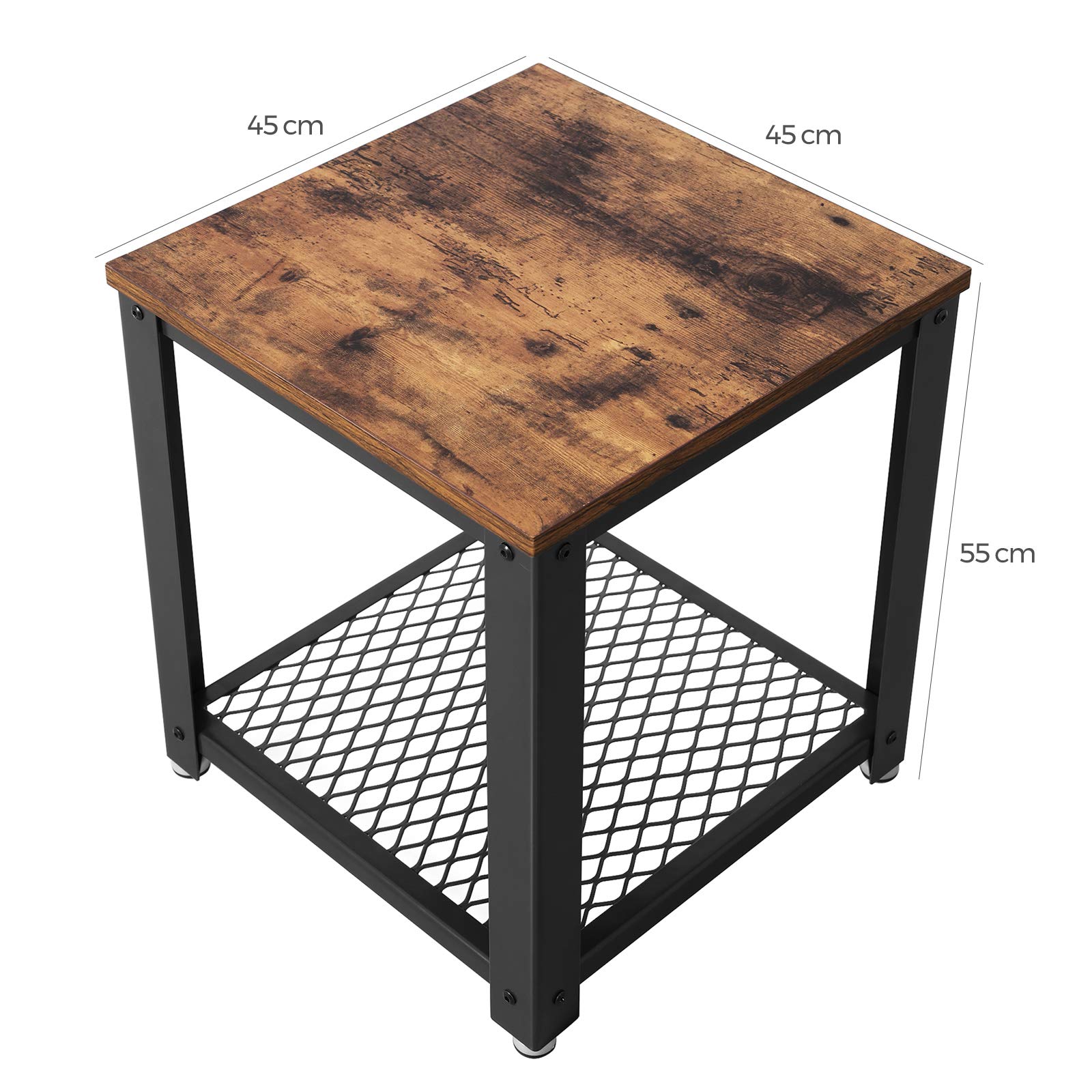 VASAGLE Side Table, Industrial End table, Coffee Table, with Metal Frame, Easy to Put Together, for Living room, Bedroom, Kitchen, Rustic Brown and