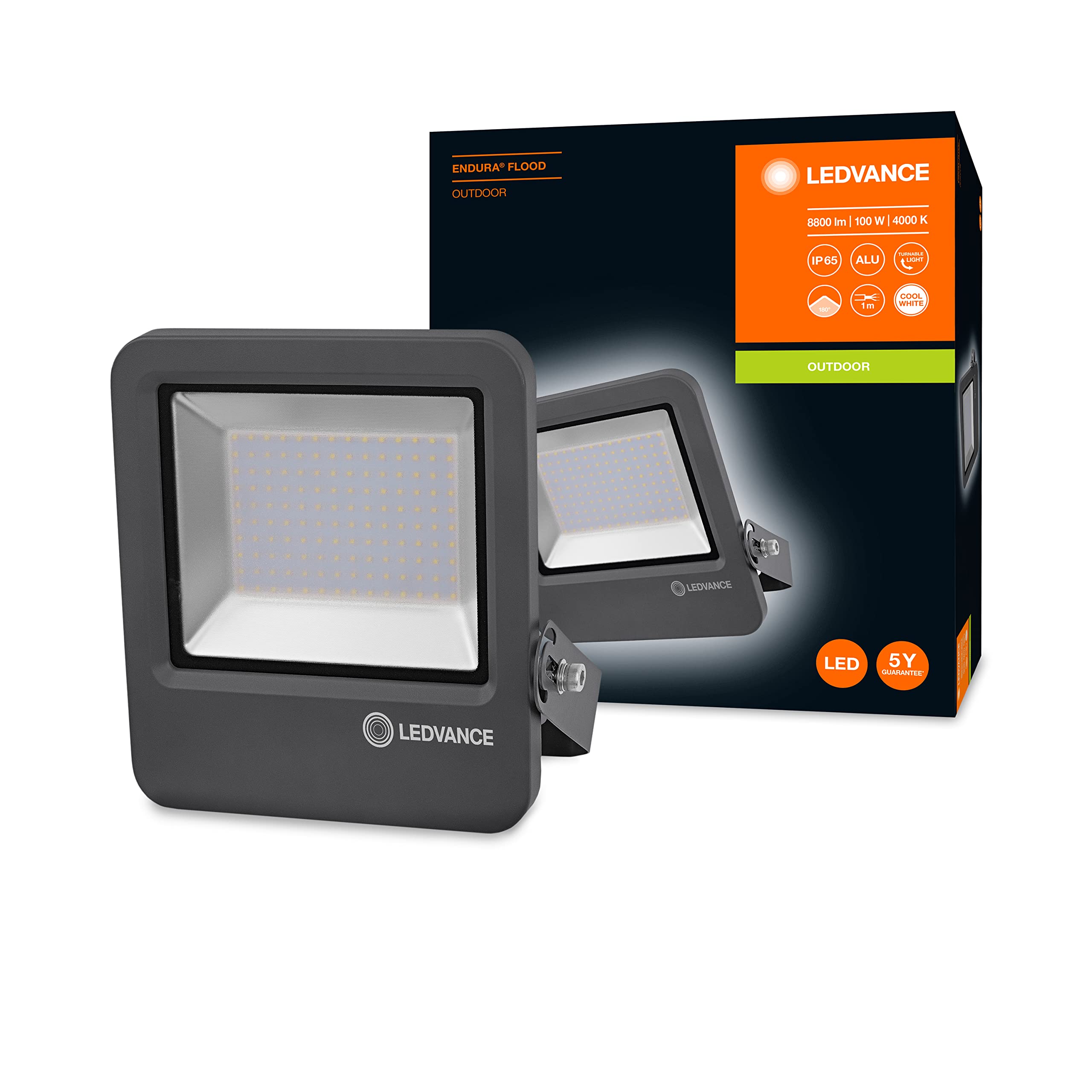 Floodlight LED: for wall, ENDURA FLOOD Cool White / 100 W, 220240 V, beam angle: 120, Cool White, 4000 K, body material: aluminum, IP65, 1-pack