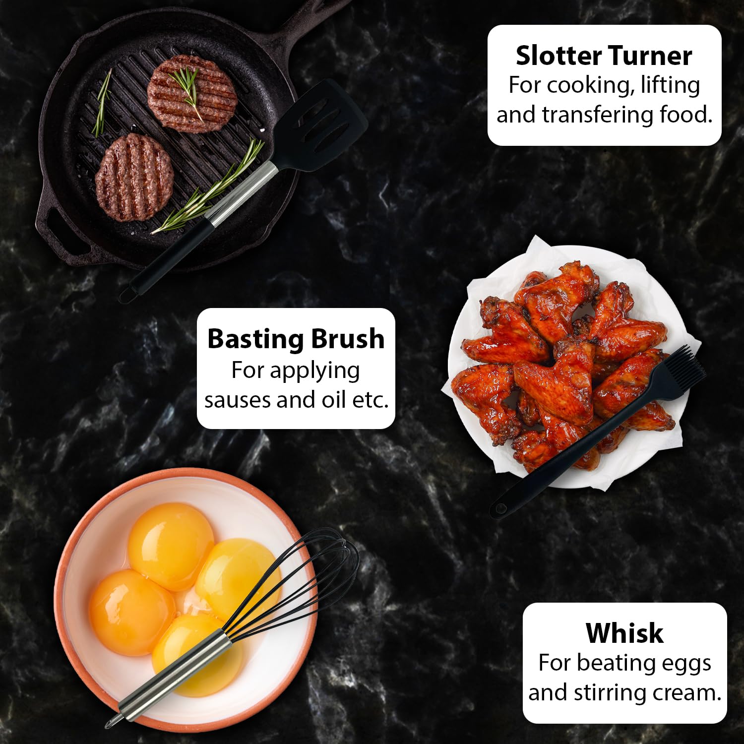 NestBlend Nonstick Black Steel Kitchen Utensils Set - 38 Pieces Kitchen Utensil Set - Kitchen Gadgets Cookware Set - Cooking Utensils Silicone Kitchen