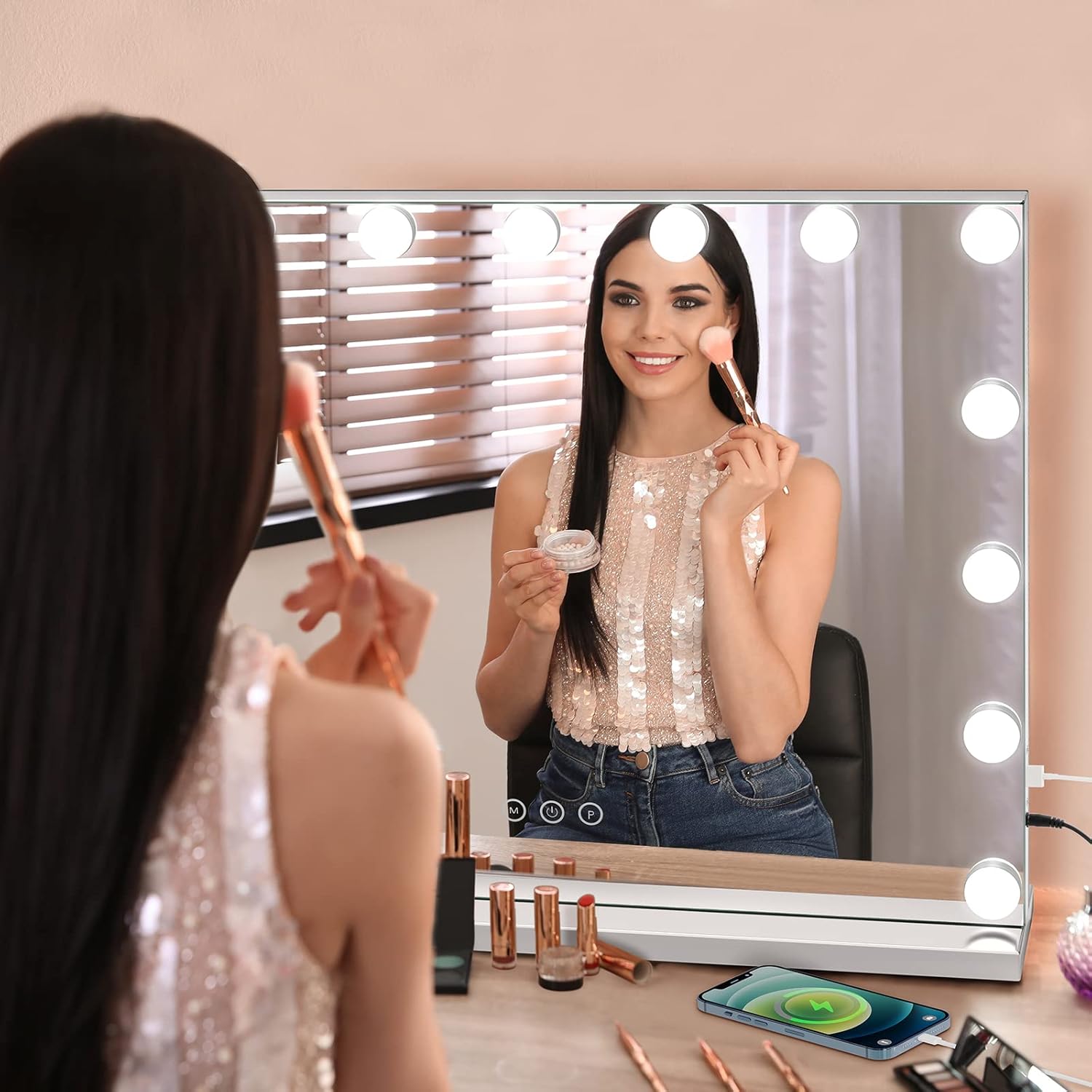 Hollywood Vanity Mirror with Lights, 58x42cm, 15 Bulbs, 3 Color Modes Dripex