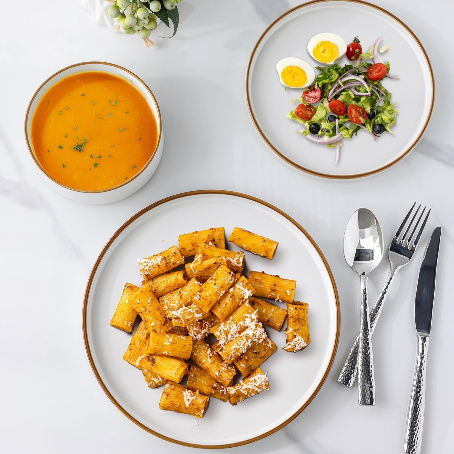 LeRatio Dinner Set for 4, 12 Piece Stoneware Plates and Bowls Set, Chip and Scratch Resistant Dinnerware Set, Oven & Dishwasher & Microwave Safe