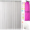 BCMRUN 22 Pieces 2.0mm (B)-8mm (Length) Stainless Steel Single Pointed Knitting Needles (11 Pairs, 11 Sizes, 14 Inch) with Large Eyelet Sewing Needles