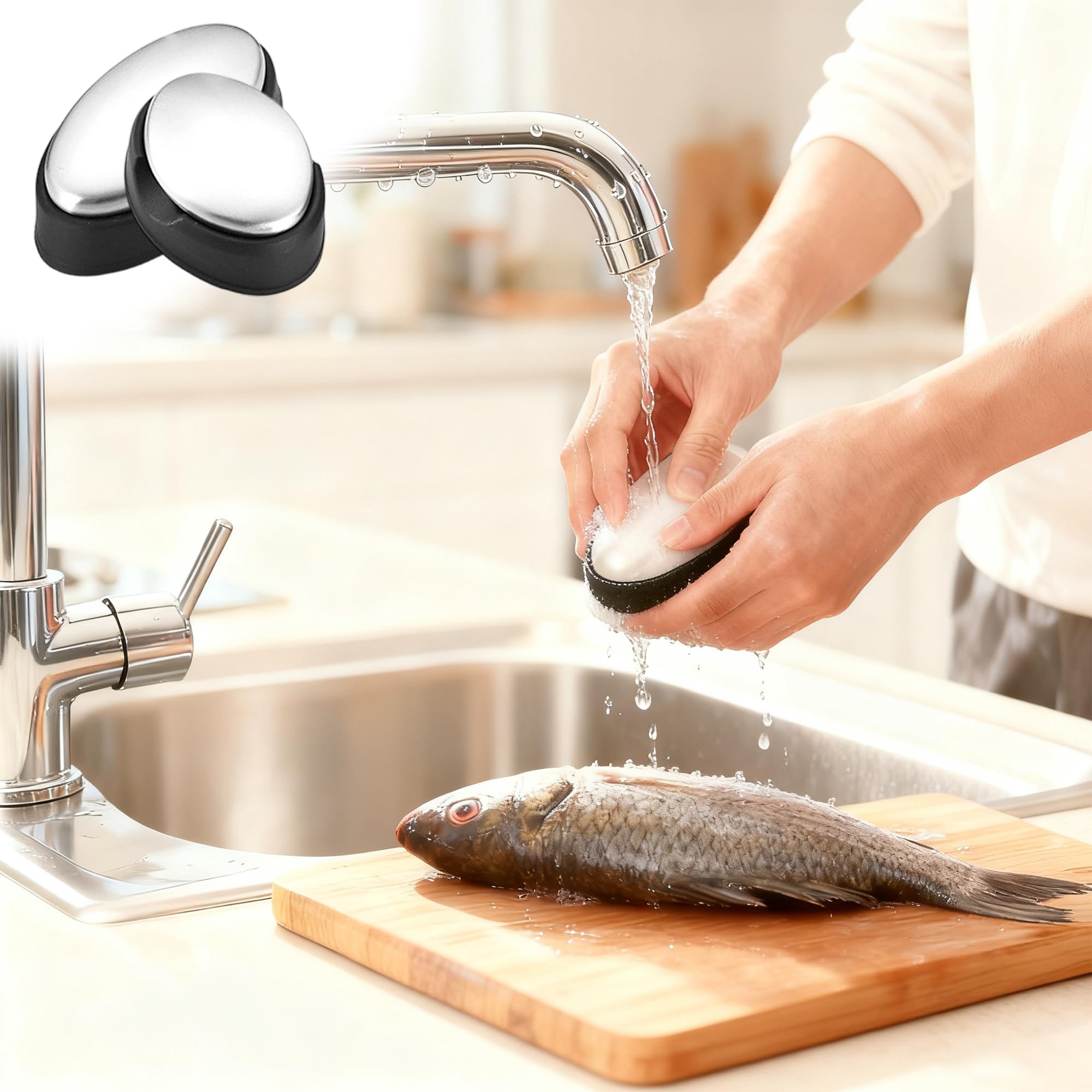 DXIA 2Pcs Stainless Steel Soap, Odor Remover, Kitchen Bar Eliminating Odor Smell, Newness Stainless Steel Hand Odor Eliminator Remover with Base Tray
