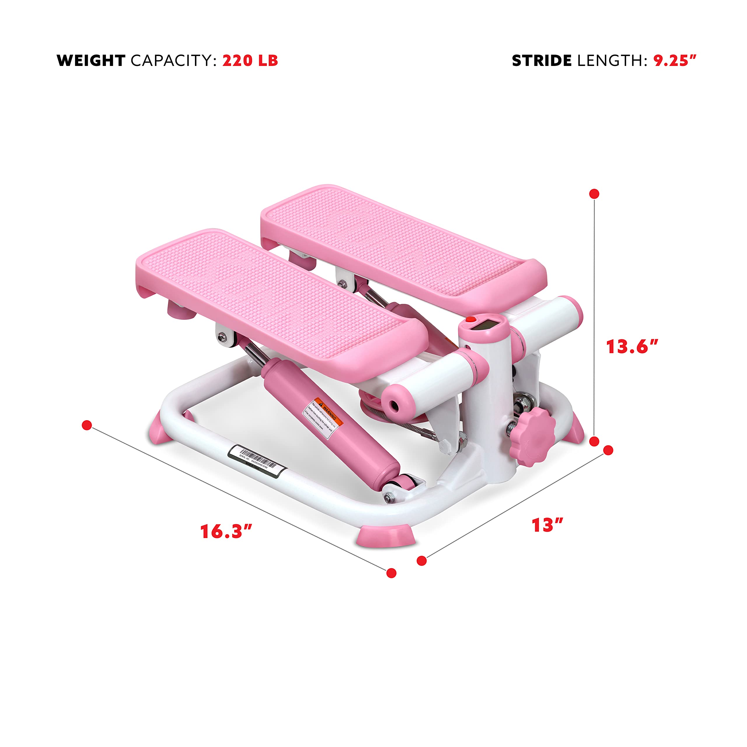 Sunny Health and Fitness Exercise Stepping Machine, Portable Mini Stair Stepper for Home, Desk or Office Workouts (Pink) - P2000
