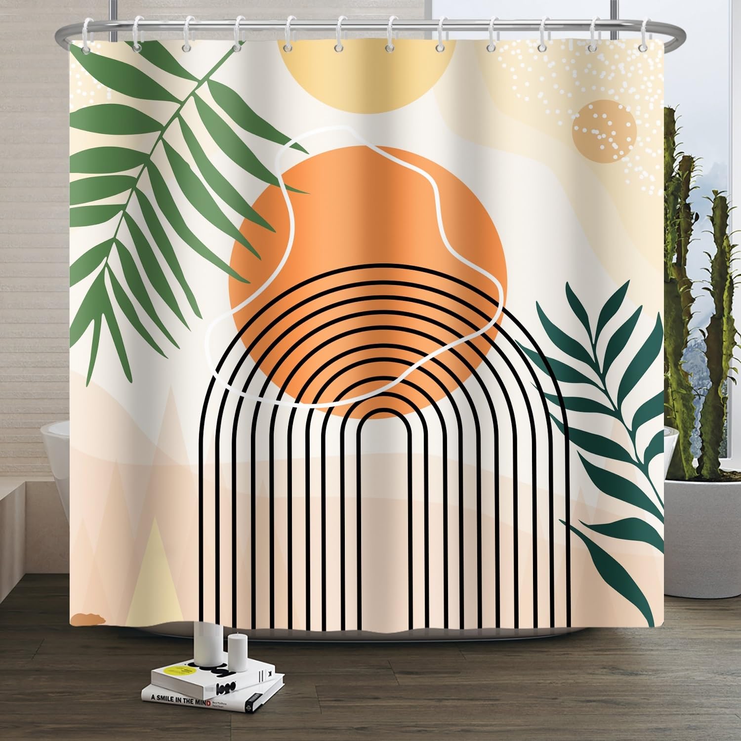 Xiaoterna Boho Sun Line Shower Curtain Washable Shower Curtains White Dots Spots Shower Curtain Colorful Boho Shower Curtain Machine Washable