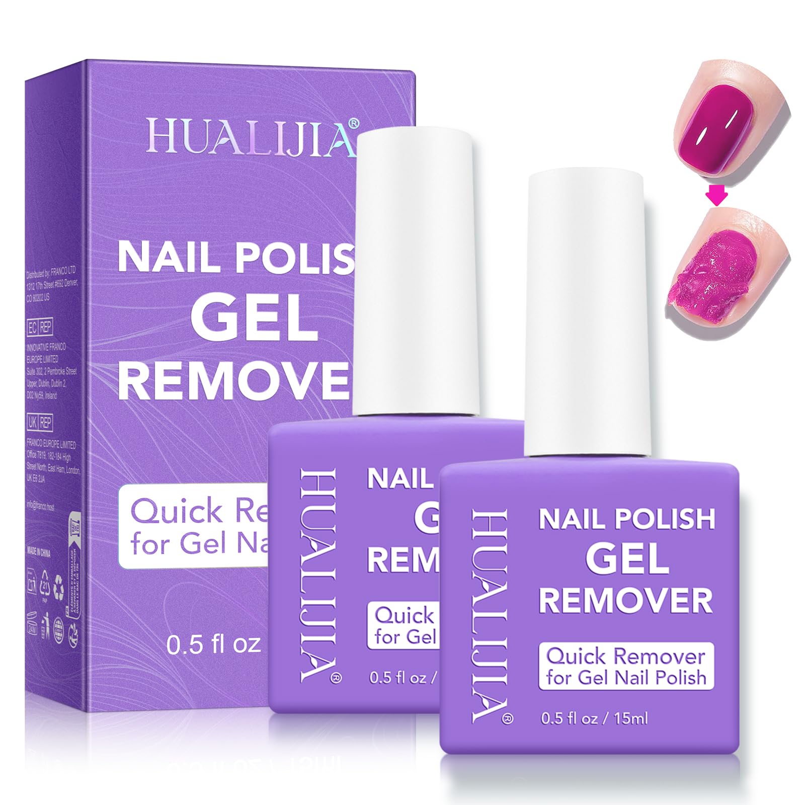 Gel Nail Polish Remover, 2 Pack Gel Polish Remover for Nails - Quickily and Easily Removes Nail Polish at Home in 2-5 Mins - No Need for Foil, Soaking