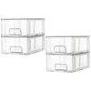 Vtopmart 4 Pack Stackable Storage Drawers,Clear Acrylic Drawer Organizers with Handles, Easily Assemble Containers for Fridge, Bathroom,Kitchen
